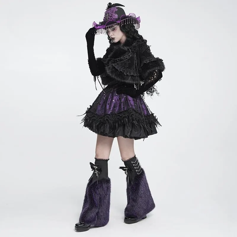 Gothic-Plüsch-Beinstulpen für Damen, schwarz-lila