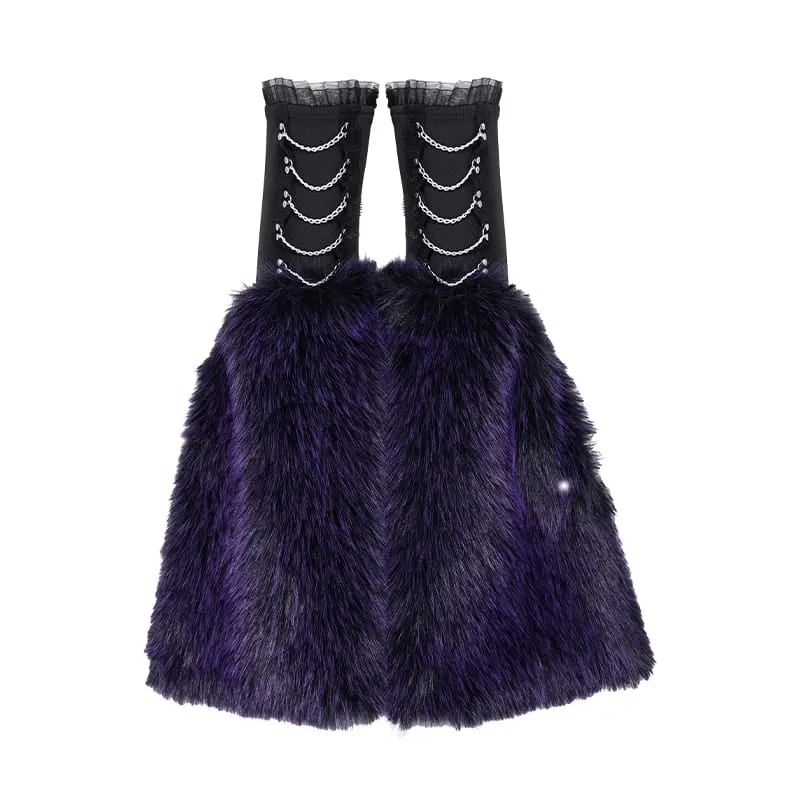 Gothic-Plüsch-Beinstulpen für Damen, schwarz-lila