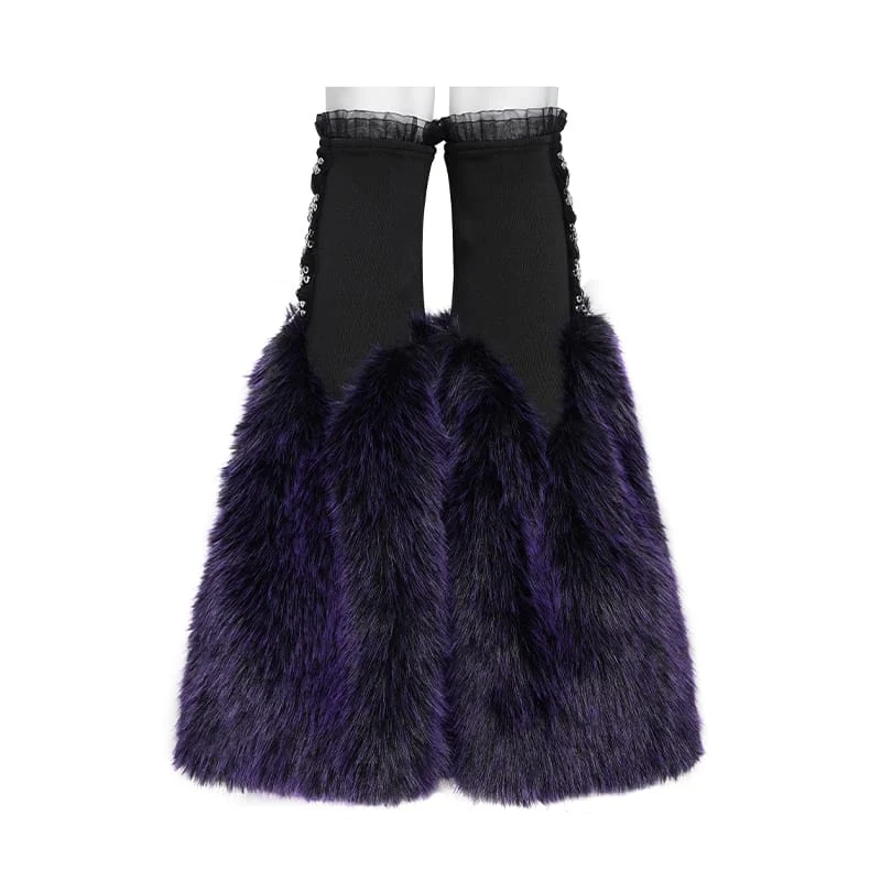 Gothic-Plüsch-Beinstulpen für Damen, schwarz-lila