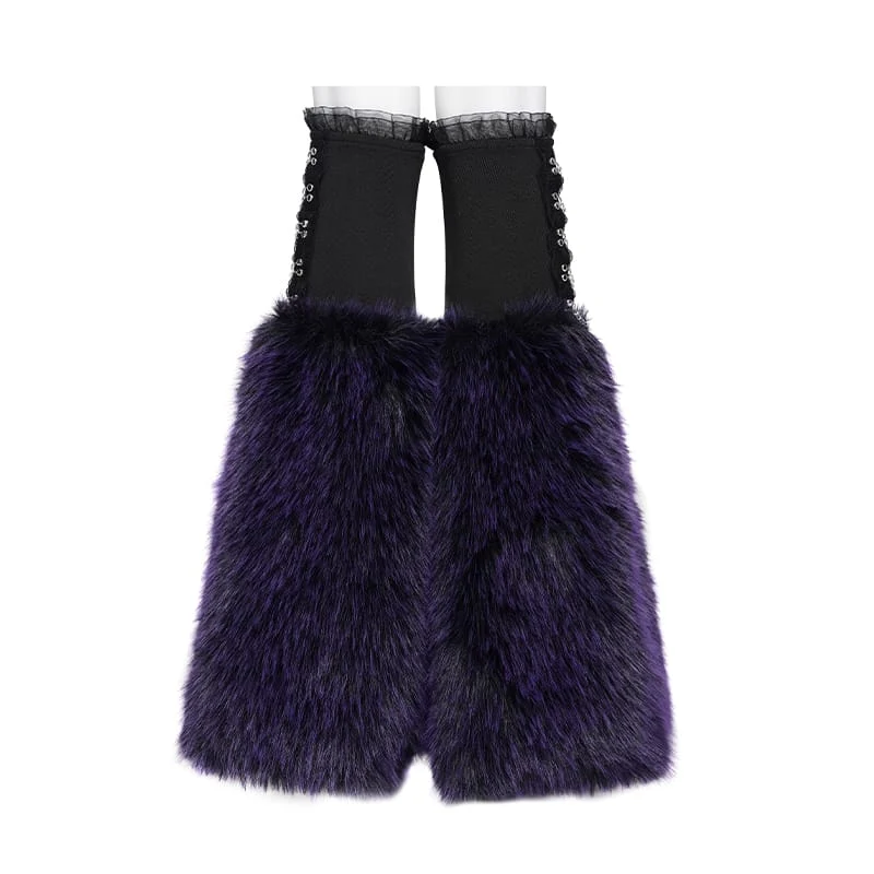 Gothic-Plüsch-Beinstulpen für Damen, schwarz-lila