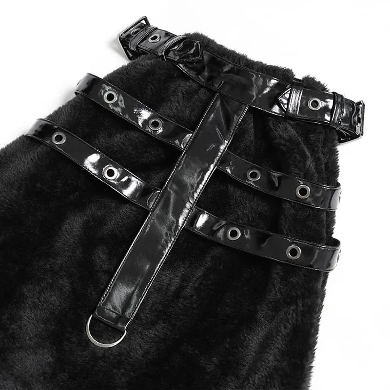 Gothic-Plüsch-Beinwärmer für Damen mit Ösenverschluss und Schnallen