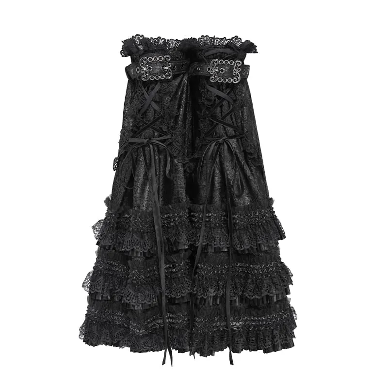 Gothic-Beinstulpen für Damen mit mehreren Lagen, Spitzenbesatz und Schnallen