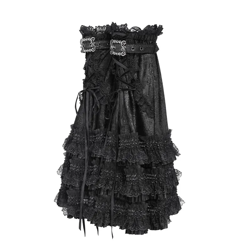 Gothic-Beinstulpen für Damen mit mehreren Lagen, Spitzenbesatz und Schnallen