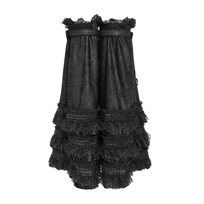 Gothic-Beinstulpen für Damen mit mehreren Lagen, Spitzenbesatz und Schnallen
