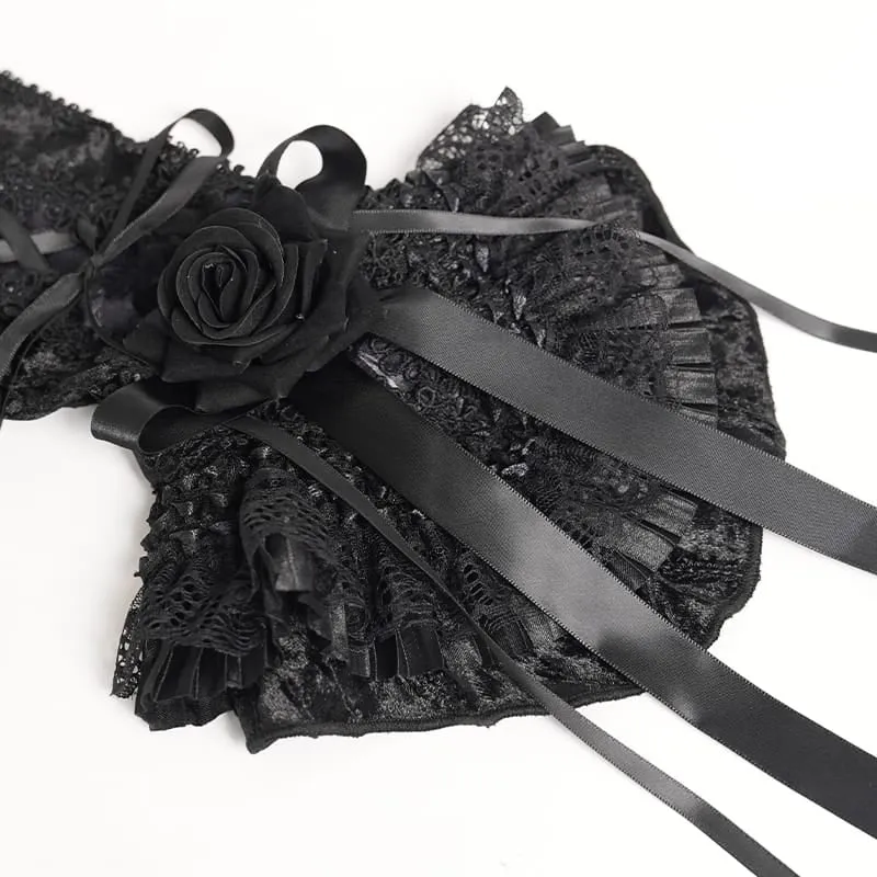 Schwarze Gothic-Armstulpen für Damen mit Rosen-Schleife und Schnürung