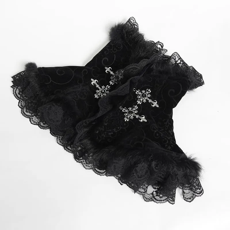 Gothic-Halskette für Damen aus Samt mit Kreuz und Spitzenbesatz