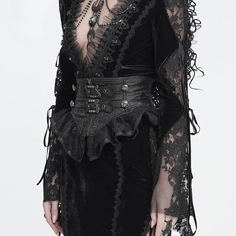 Gothic-Gürtel für Damen mit Rüschen, Schnallen und Schnürung