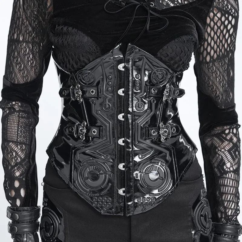 Punk-Unterbrustkorsett für Damen mit Schnallenriemen und Schnürung