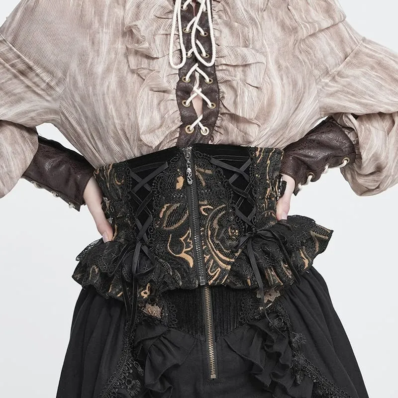 Gothic-Jacquard-Mieder mit Schnürung und Reißverschluss für Damen