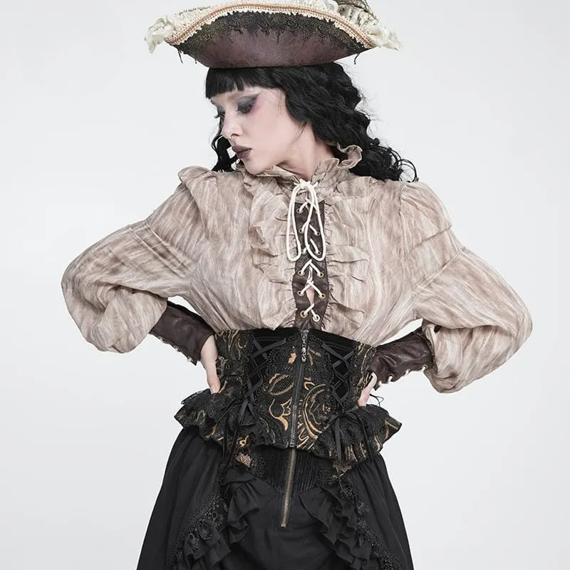Gothic-Jacquard-Mieder mit Schnürung und Reißverschluss für Damen