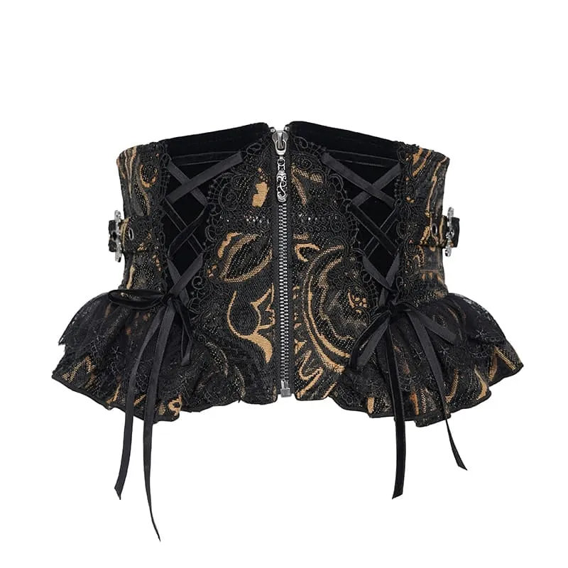 Gothic-Jacquard-Mieder mit Schnürung und Reißverschluss für Damen
