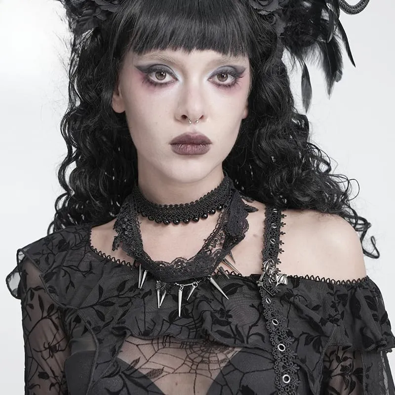 Gothic-Choker für Damen mit Perlen und Nieten, mehrlagig