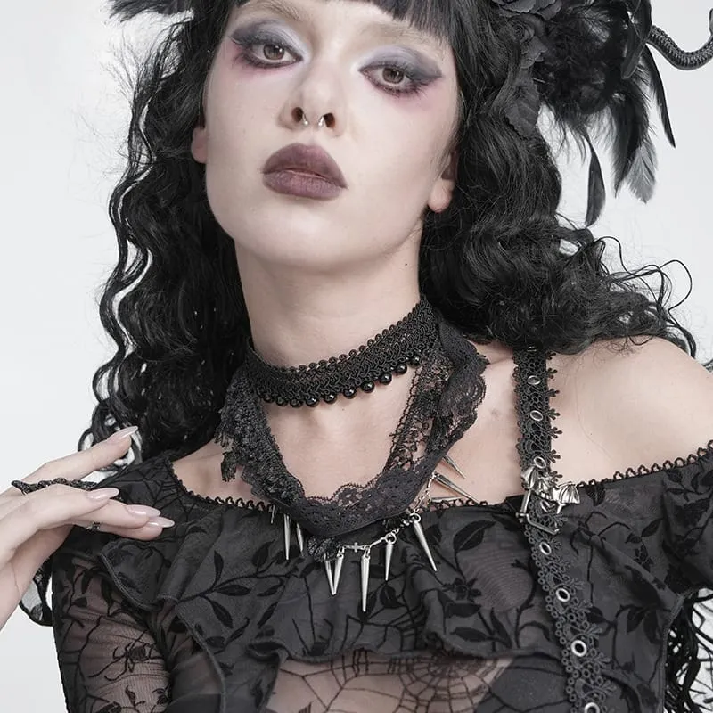 Gothic-Choker für Damen mit Perlen und Nieten, mehrlagig