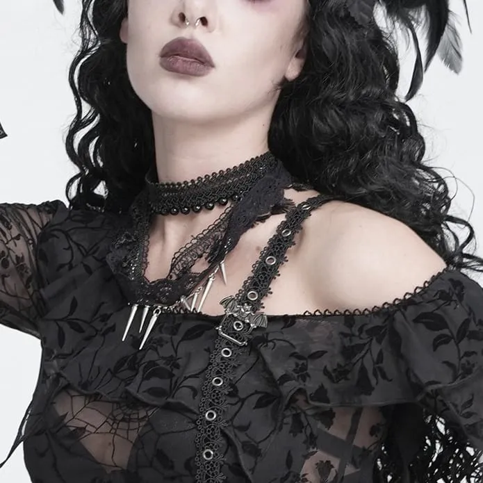 Gothic-Choker für Damen mit Perlen und Nieten, mehrlagig
