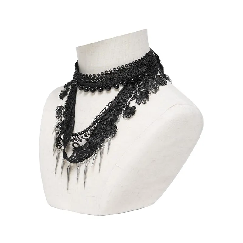 Gothic-Choker für Damen mit Perlen und Nieten, mehrlagig