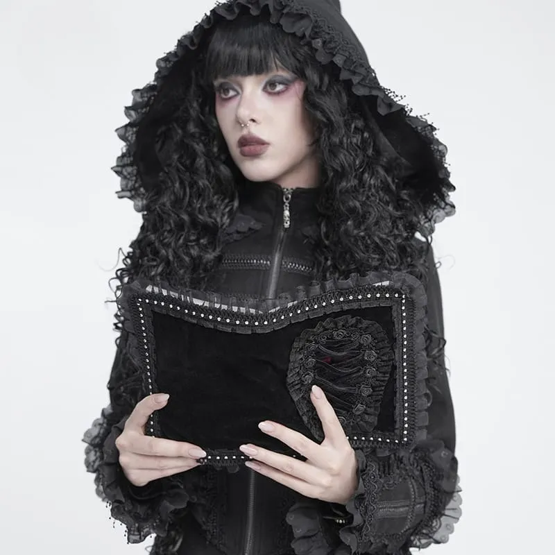 Notizbuchhülle im Gothic-Stil für Damen mit Rosen-Spitzenbesatz