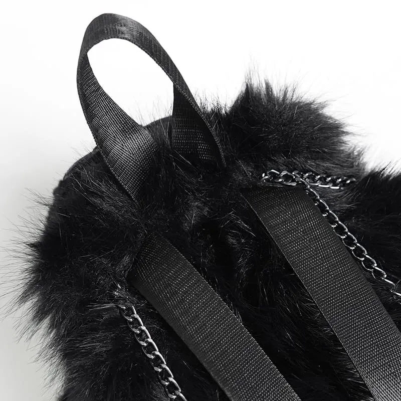 Schwarzer Gothic-Rucksack für Damen mit Plüschketten und Spinnenmotiv