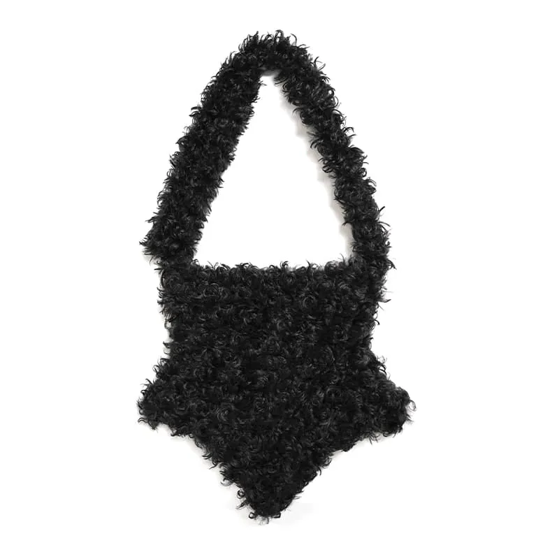 Gothic Plüsch-Umhängetasche mit Pentagramm und Kette für Damen