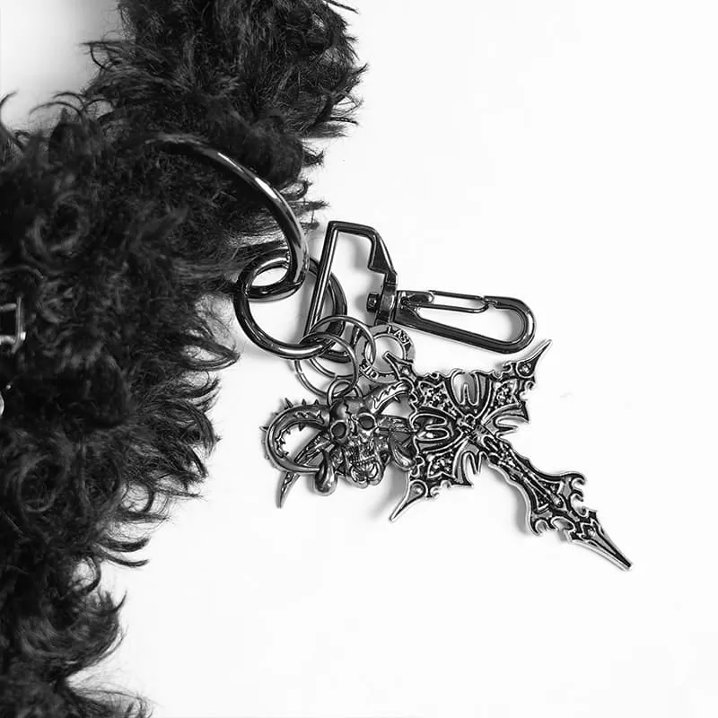 Gothic Plüsch-Umhängetasche mit Pentagramm und Kette für Damen