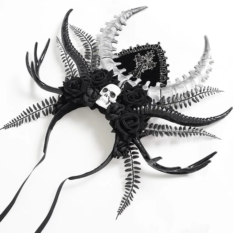Gothic-Kopfbedeckung für Damen mit Rosenkreuz und Totenkopf