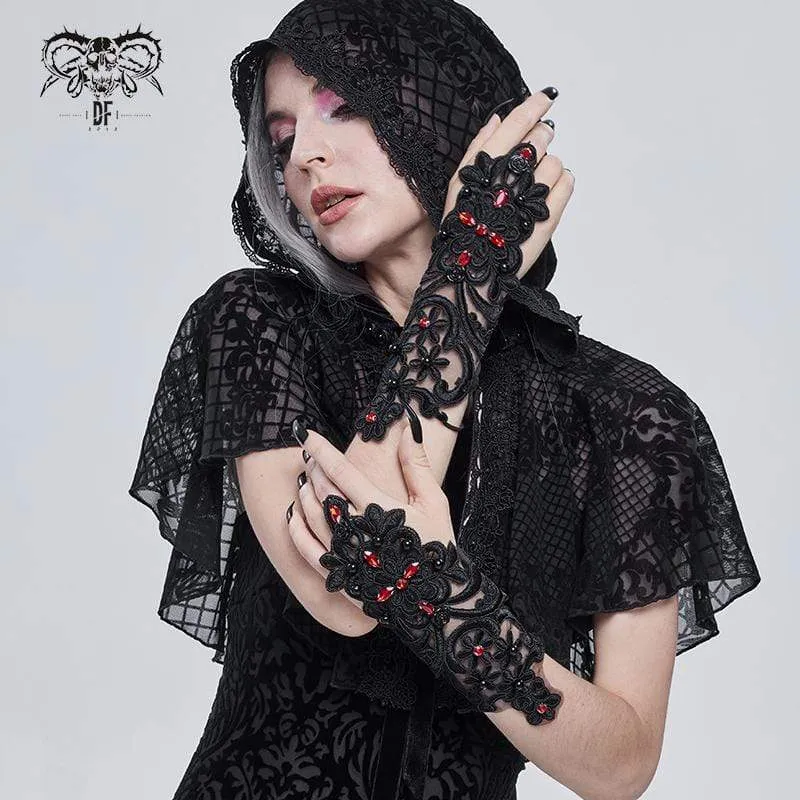 Gothic-Handschuhe mit Blumenmuster für Damen, transparent