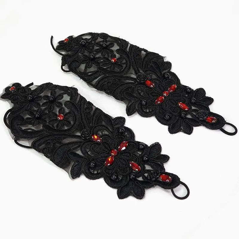 Gothic-Handschuhe mit Blumenmuster für Damen, transparent