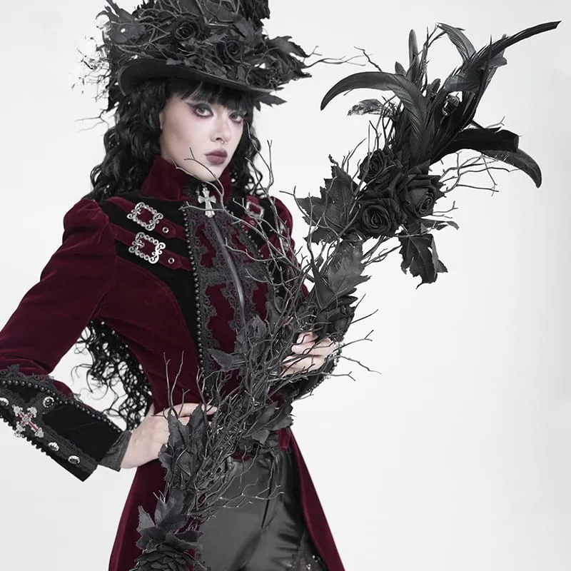 Gothic-Zepter für Damen mit Rosenfedern und Schlange