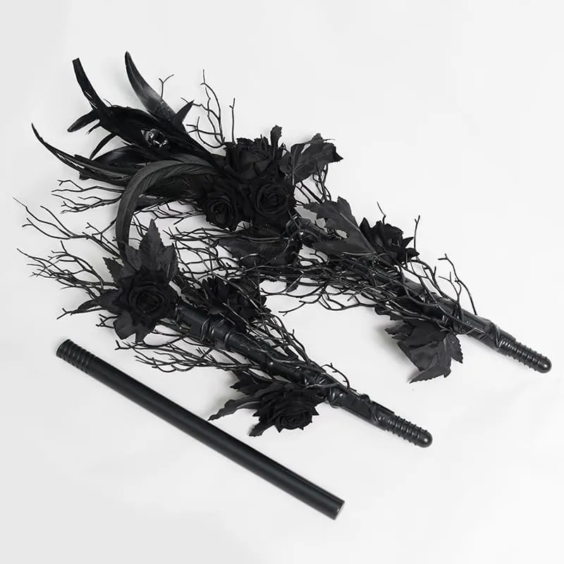 Gothic-Zepter für Damen mit Rosenfedern und Schlange