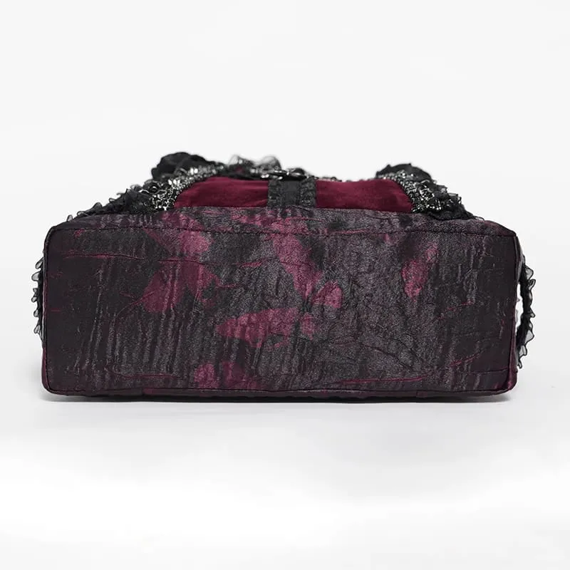 Gothic-Tasche für Damen mit Rosenkreuz und Spitzenbesatz, schwarz-rot