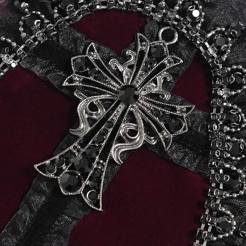 Gothic-Tasche für Damen mit Rosenkreuz und Spitzenbesatz, schwarz-rot