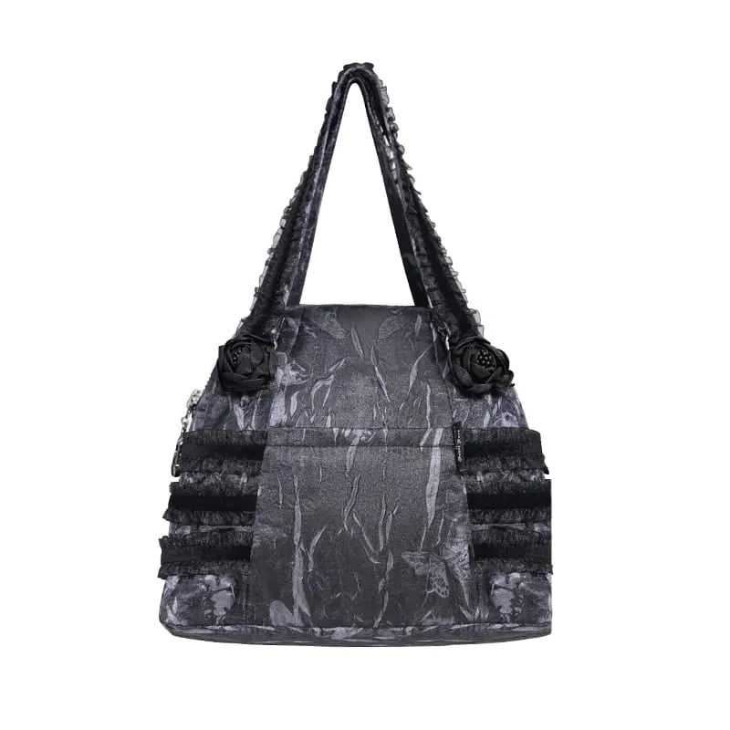 Gothic-Tasche für Damen mit Rosenkreuz und Spitzenbesatz, Grau-Schwarz