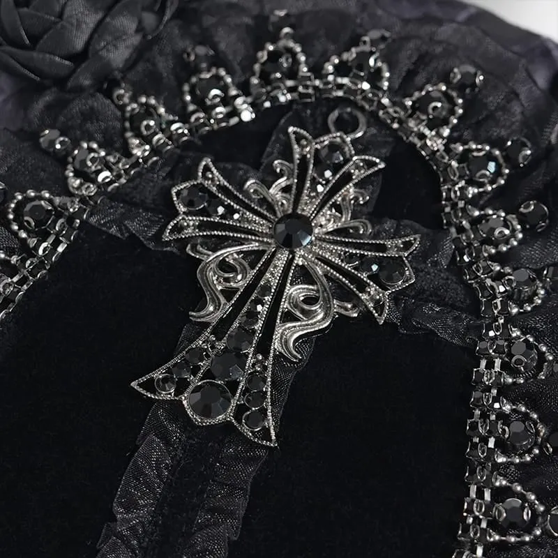 Gothic-Tasche für Damen mit Rosenkreuz und Spitzenbesatz, Grau-Schwarz