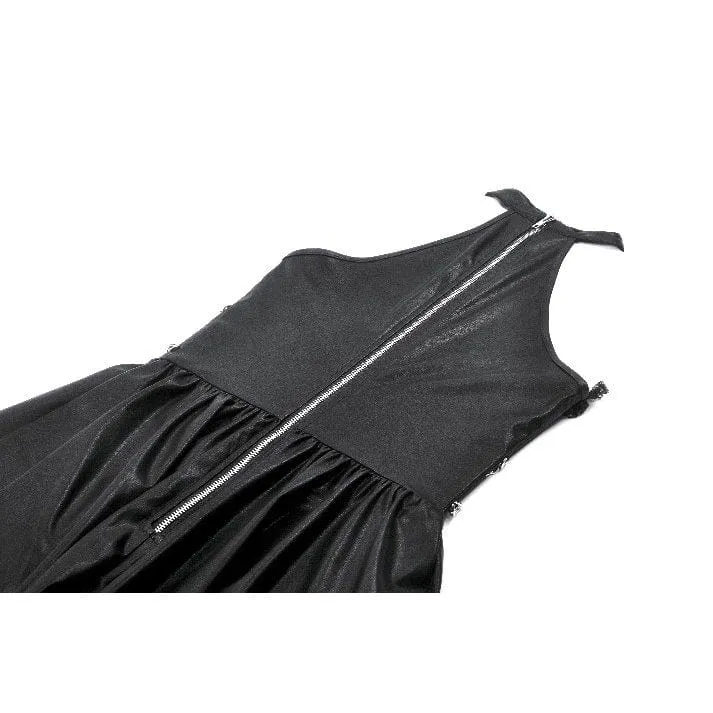 Damen Punk Metallkette Kunstleder Neckholderkleid