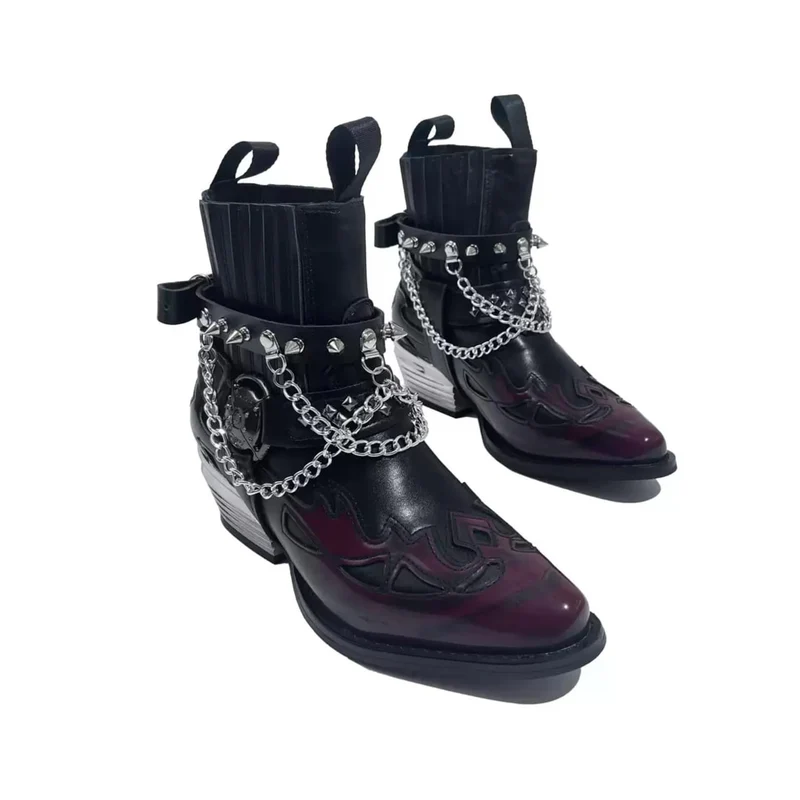 Punk-Motorradstiefel für Damen mit Nieten und Ketten
