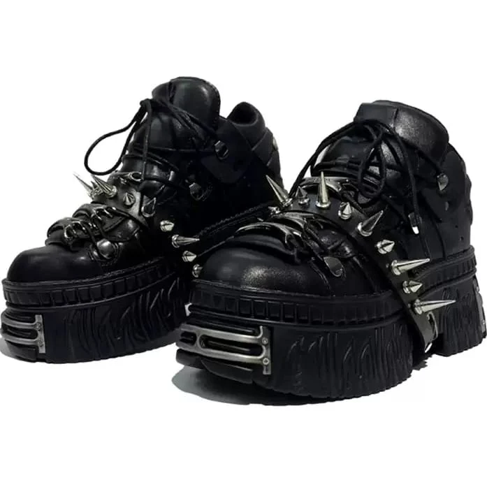 Schwarze Punk-Plateauschuhe für Herren mit Spikes