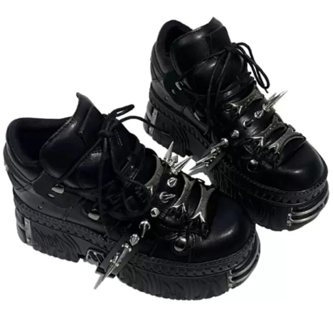 Schwarze Punk-Plateauschuhe für Herren mit Spikes