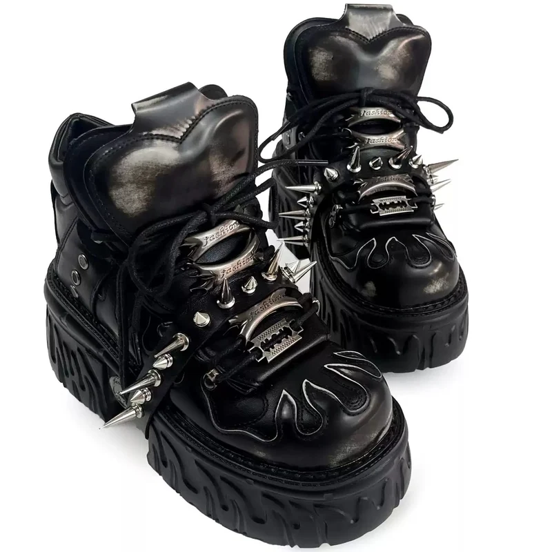 Punkrock-Plateauschuhe für Damen mit Nieten und klobigem Absatz