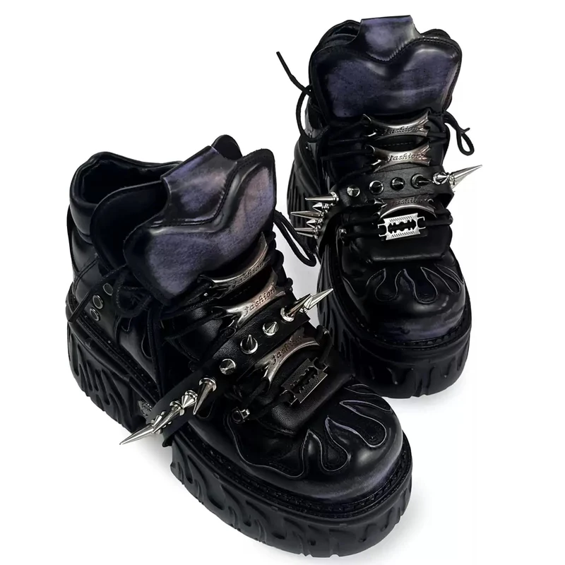 Punkrock-Plateauschuhe für Damen mit Nieten und klobigem Absatz