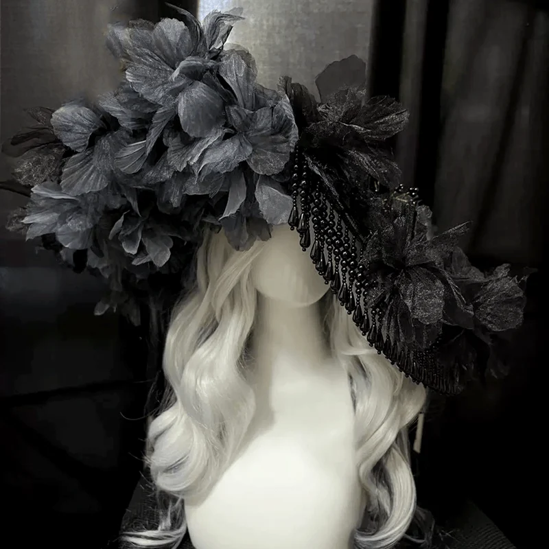 Gothic-Hut aus Organza mit Blumenmuster und breiter Krempe für Damen