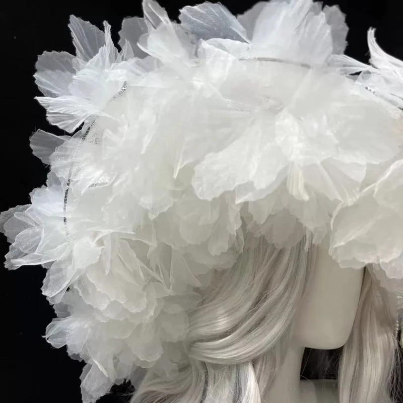 Gothic-Hut aus Organza mit Blumenmuster und breiter Krempe für Damen