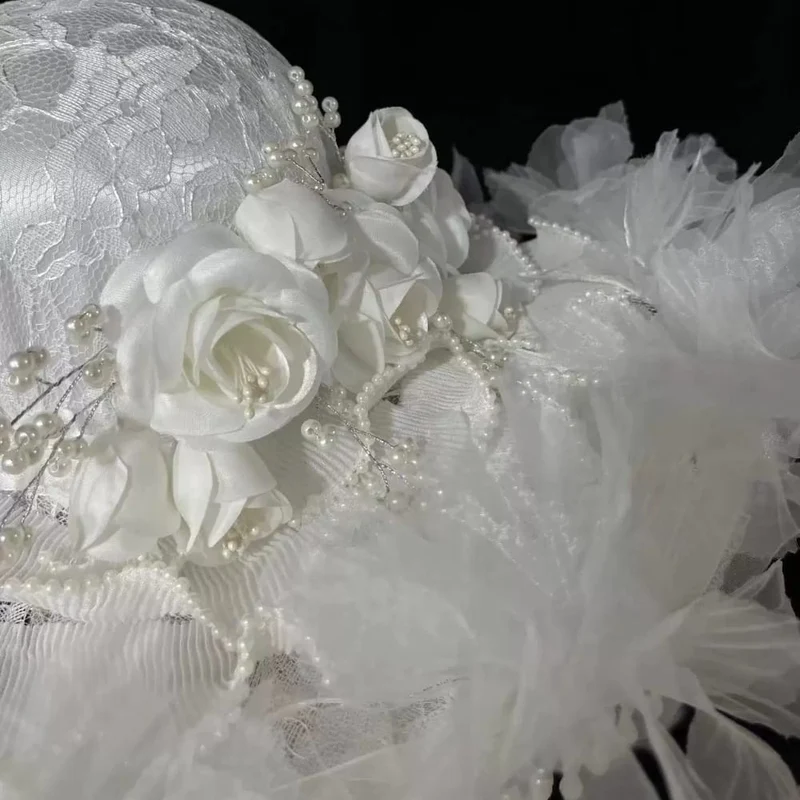 Gothic-Hut aus Organza mit Blumenmuster und breiter Krempe für Damen