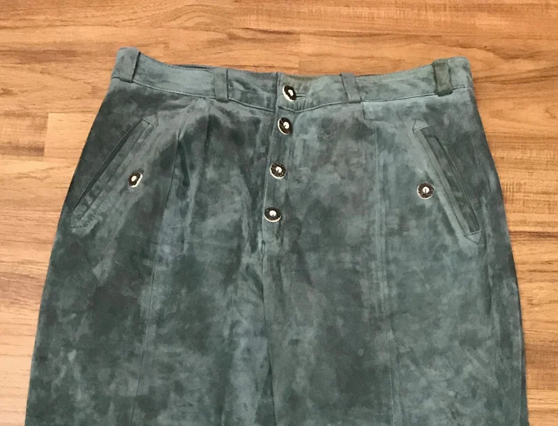 Vintage Trachten Lederhose Herren lang Gr. 52 – dunkelgrün Echtleder 1990er