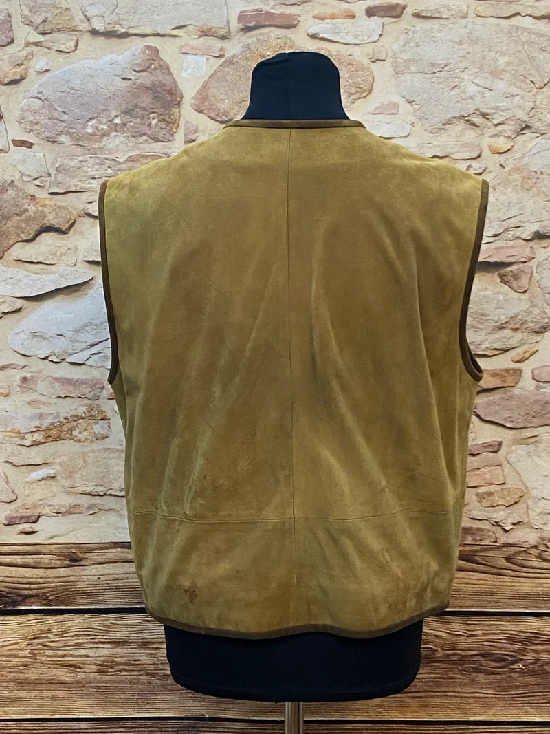 Vintage Trachtenweste aus Echtleder oliv-beige – ungetragen – Gr. 52