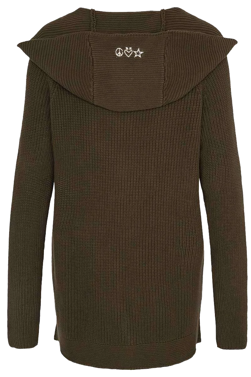 Lange offene Damen Strickjacke mit Kapuze