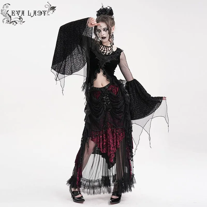 Gothic-Crop-Top aus zerrissenem Netzstoff für Damen mit langen Ärmeln