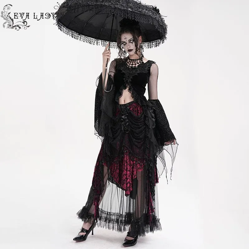 Gothic-Crop-Top aus zerrissenem Netzstoff für Damen mit langen Ärmeln