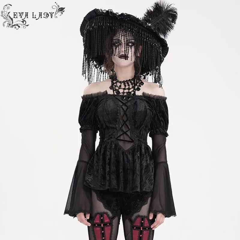 Gothic-Langarmshirt mit Netzstoff und Schnürung für Damen