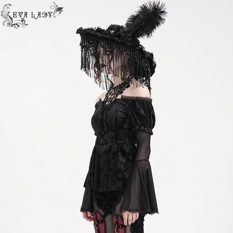 Gothic-Langarmshirt mit Netzstoff und Schnürung für Damen