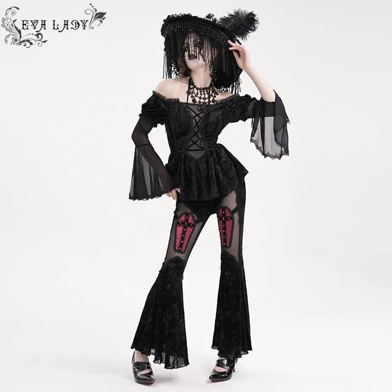Gothic-Langarmshirt mit Netzstoff und Schnürung für Damen