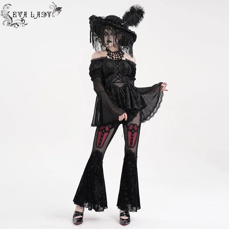 Gothic-Langarmshirt mit Netzstoff und Schnürung für Damen